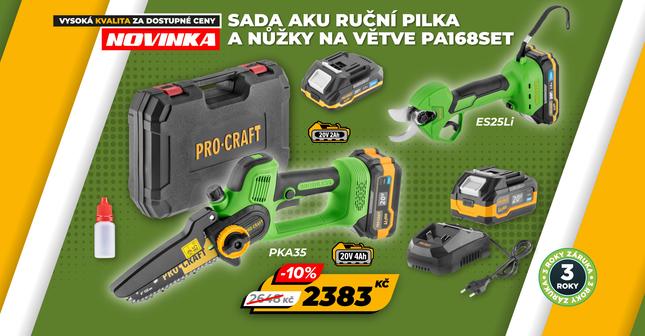 Sada aku ruční pilka PKA35Li a nůžky na větve ES25Li Procraft PA168SET